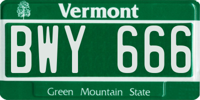 VT license plate BWY666
