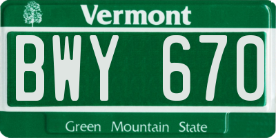 VT license plate BWY670