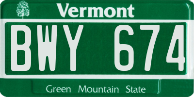 VT license plate BWY674