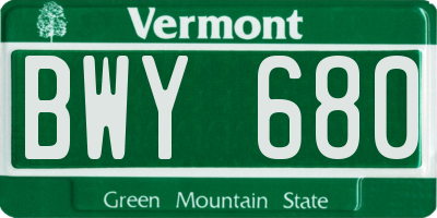 VT license plate BWY680