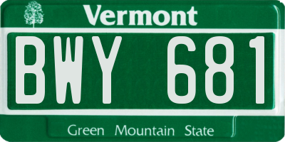 VT license plate BWY681
