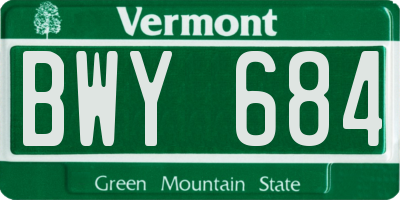 VT license plate BWY684