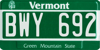VT license plate BWY692