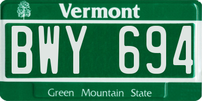 VT license plate BWY694