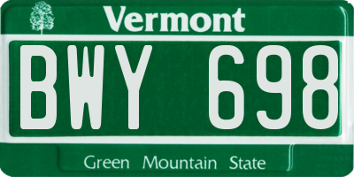 VT license plate BWY698