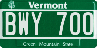VT license plate BWY700