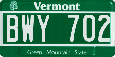 VT license plate BWY702