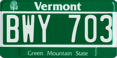 VT license plate BWY703