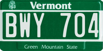 VT license plate BWY704
