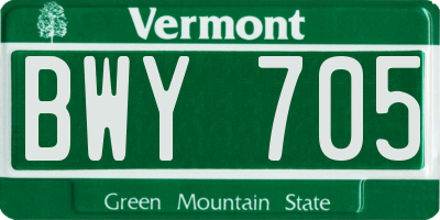 VT license plate BWY705