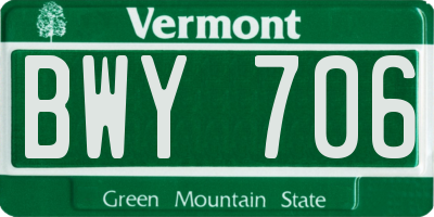 VT license plate BWY706
