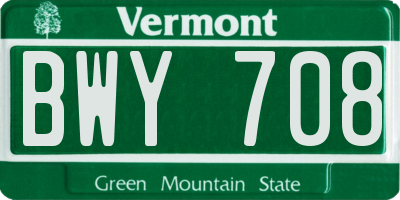 VT license plate BWY708