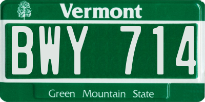 VT license plate BWY714