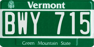 VT license plate BWY715
