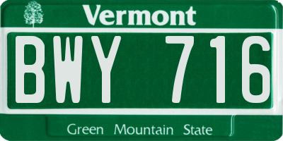 VT license plate BWY716