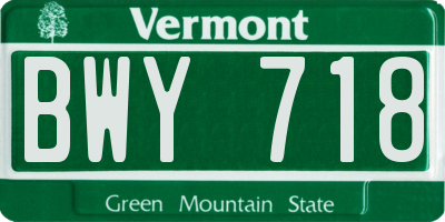 VT license plate BWY718