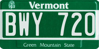 VT license plate BWY720