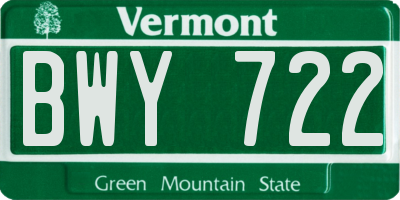 VT license plate BWY722