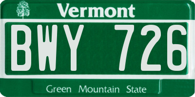 VT license plate BWY726