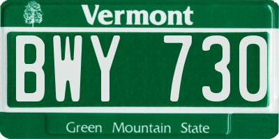 VT license plate BWY730