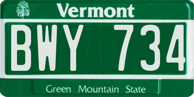 VT license plate BWY734