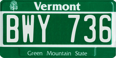 VT license plate BWY736