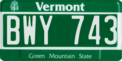 VT license plate BWY743