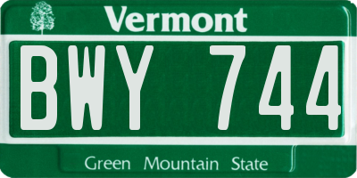VT license plate BWY744