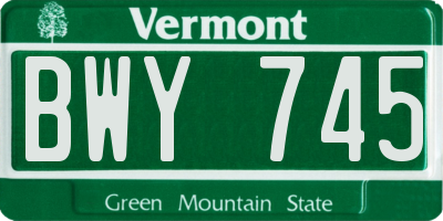 VT license plate BWY745