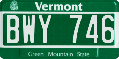 VT license plate BWY746