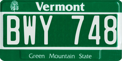 VT license plate BWY748