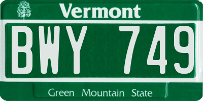 VT license plate BWY749