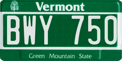 VT license plate BWY750