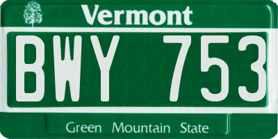 VT license plate BWY753