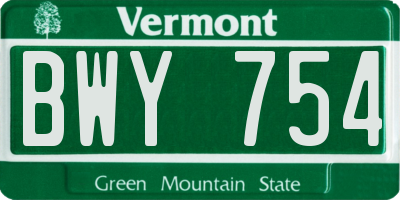 VT license plate BWY754