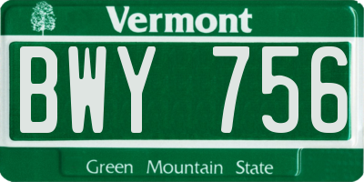VT license plate BWY756