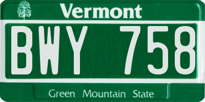 VT license plate BWY758