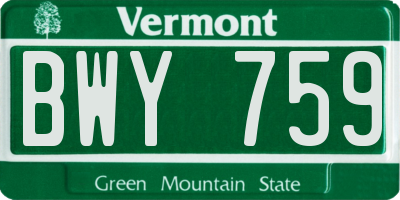 VT license plate BWY759