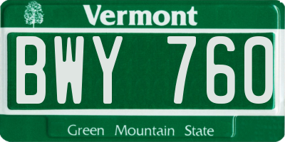 VT license plate BWY760