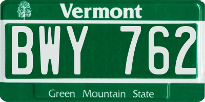 VT license plate BWY762