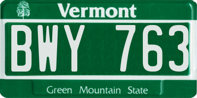 VT license plate BWY763