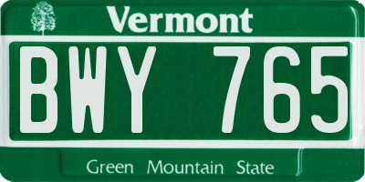 VT license plate BWY765