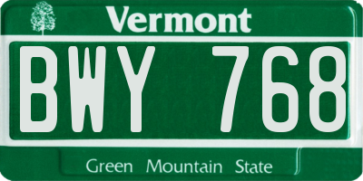VT license plate BWY768