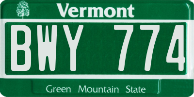 VT license plate BWY774