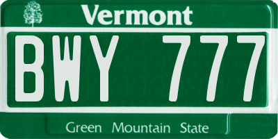VT license plate BWY777
