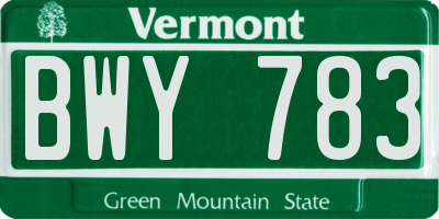 VT license plate BWY783