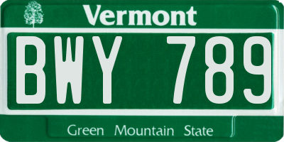 VT license plate BWY789