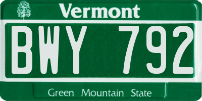 VT license plate BWY792