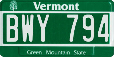 VT license plate BWY794
