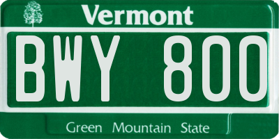 VT license plate BWY800